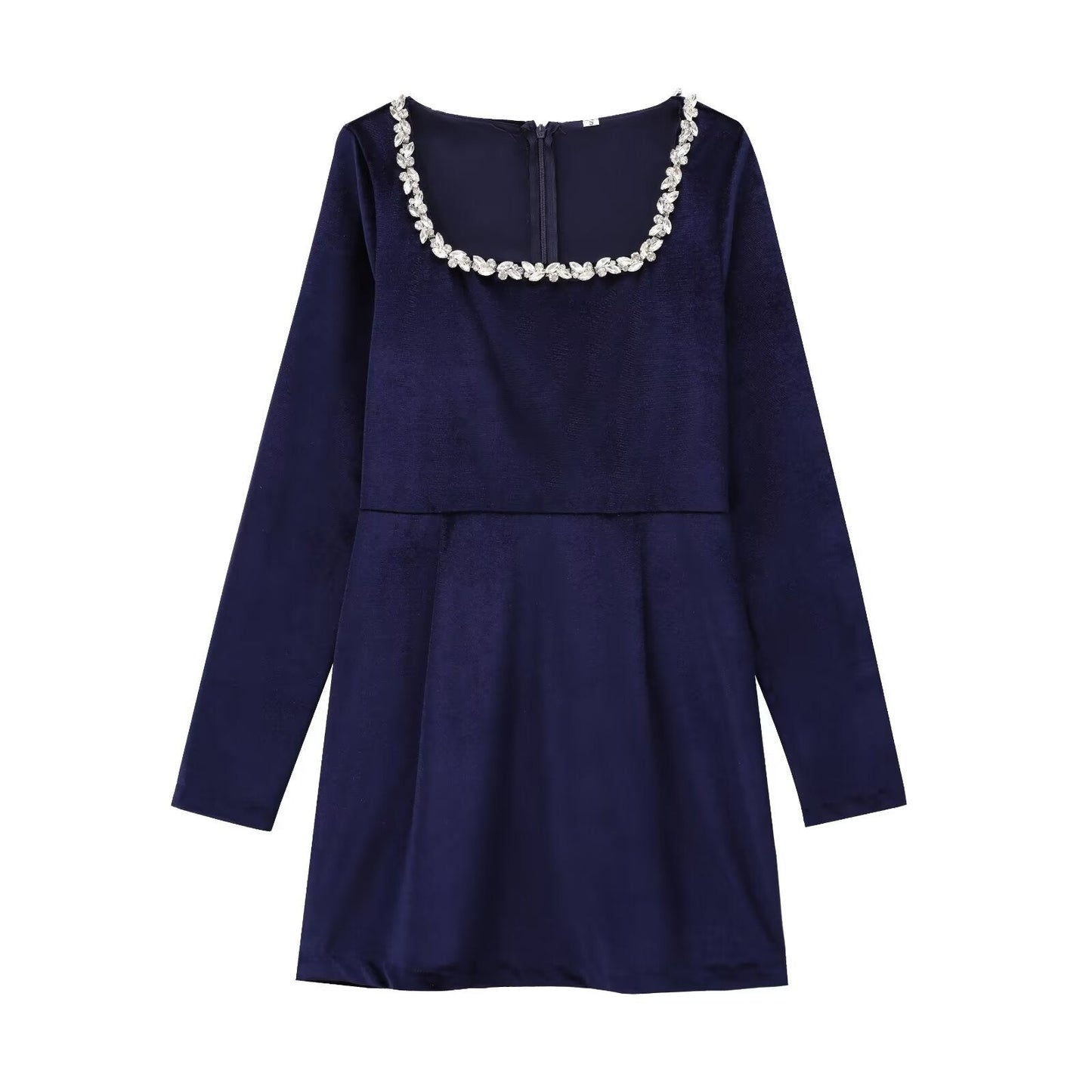 Endless Celebration Velvet Jewel Embellished Trim Long Sleeve Pocketed Mini Dress