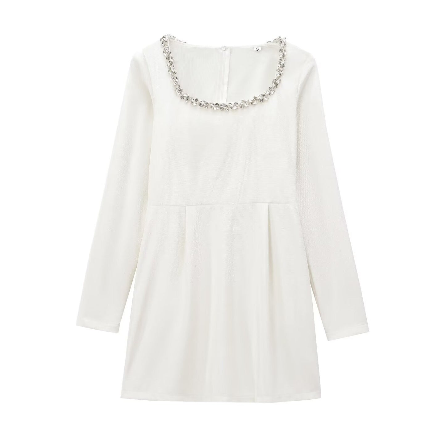 Endless Celebration Velvet Jewel Embellished Trim Long Sleeve Pocketed Mini Dress