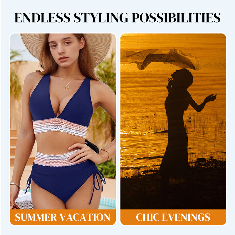 High Waisted Tummy Control Color Block Bikini Sets