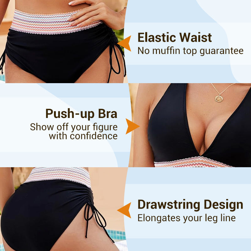 High Waisted Tummy Control Color Block Bikini Sets