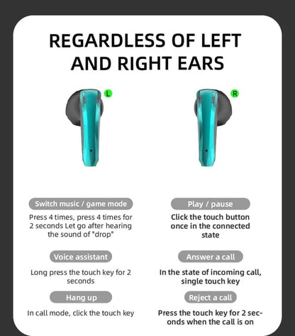 Sports Waterproof Wireless Earphone Noise Cancelling Earbuds Gamer