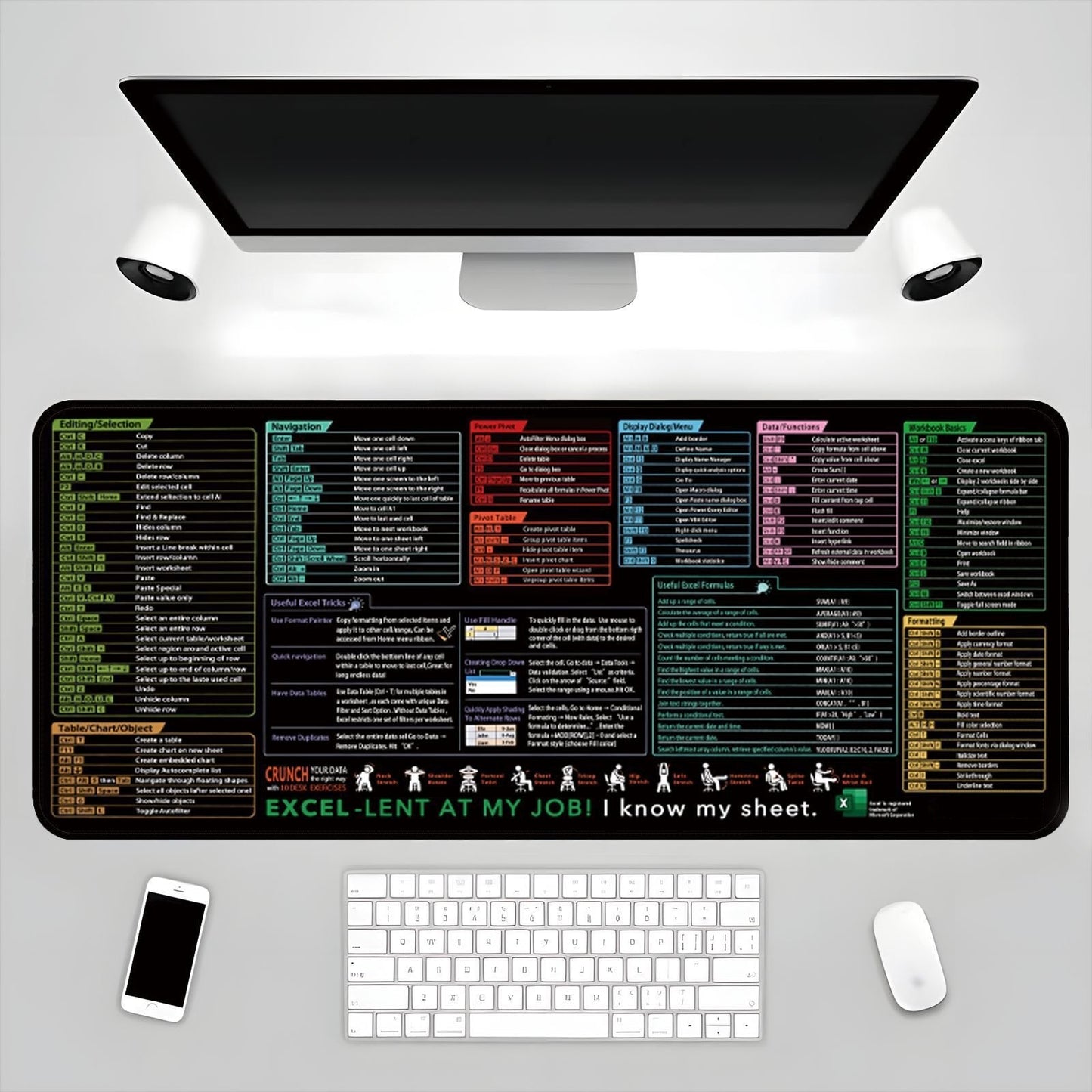 Excel Cheat Sheet Desk Mat