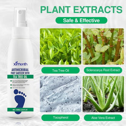 Herbal Antibacterial Foot Spray with Tea Tree Oil - 100ml Long-Lasting Formula for Foot Odor, Athlete's Foot Treatment & Fast-Acting Itch Relief