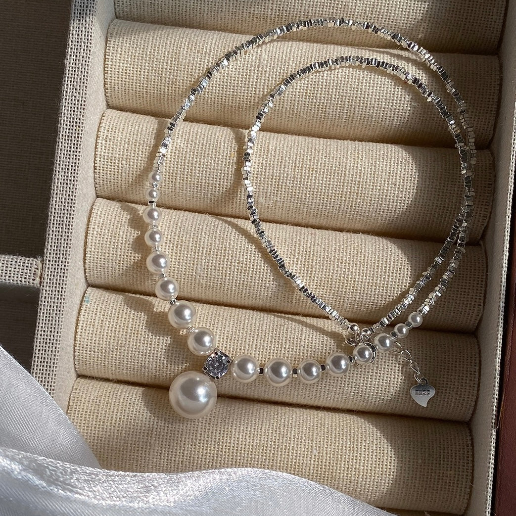 Niche design crushed silver pearl necklace