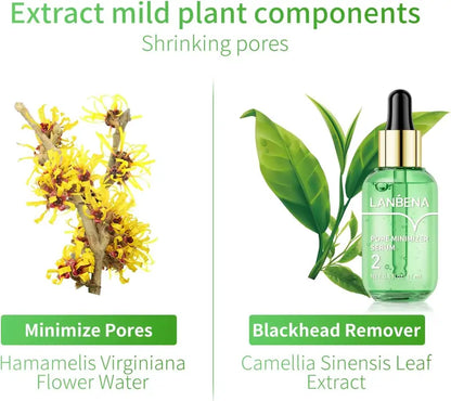 LANBENA Green Tea Blackhead Remover 100 sheet Nose Pore Strips & Pore Minimizer Serum Peel Off Mask for Pores, Nose, Chins & Face