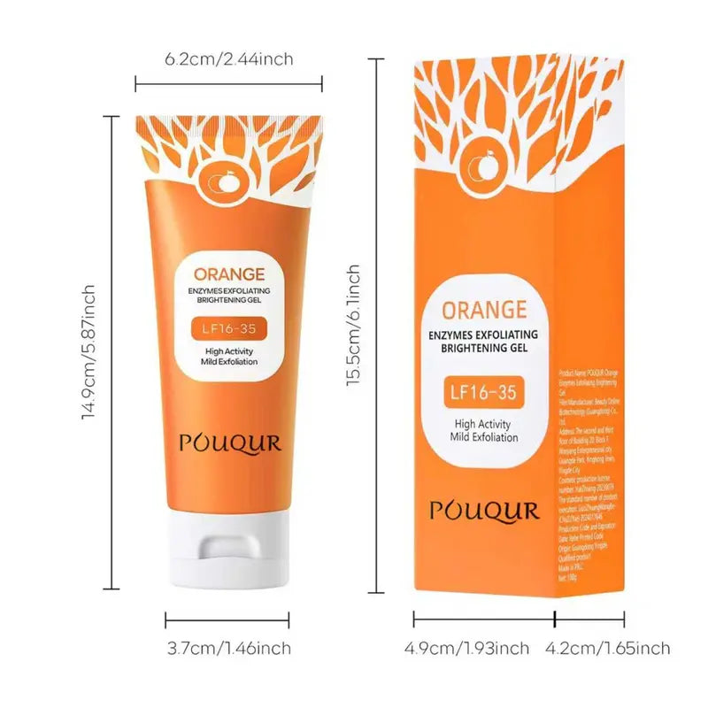 POUQUR Orange Enzyme Exfoliating Gel. Deeply cleanses facial skin , removes dead cells, while providing moisturization for both the face and body Gentle
