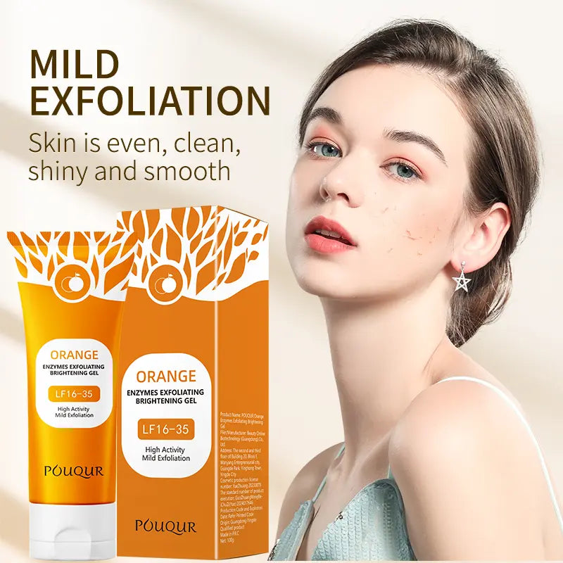 POUQUR Orange Enzyme Exfoliating Gel. Deeply cleanses facial skin , removes dead cells, while providing moisturization for both the face and body Gentle