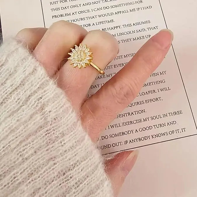 Spinning Sunflower Worry Ring for Anxiety Relief - Perfect Gift for Friendship and Family