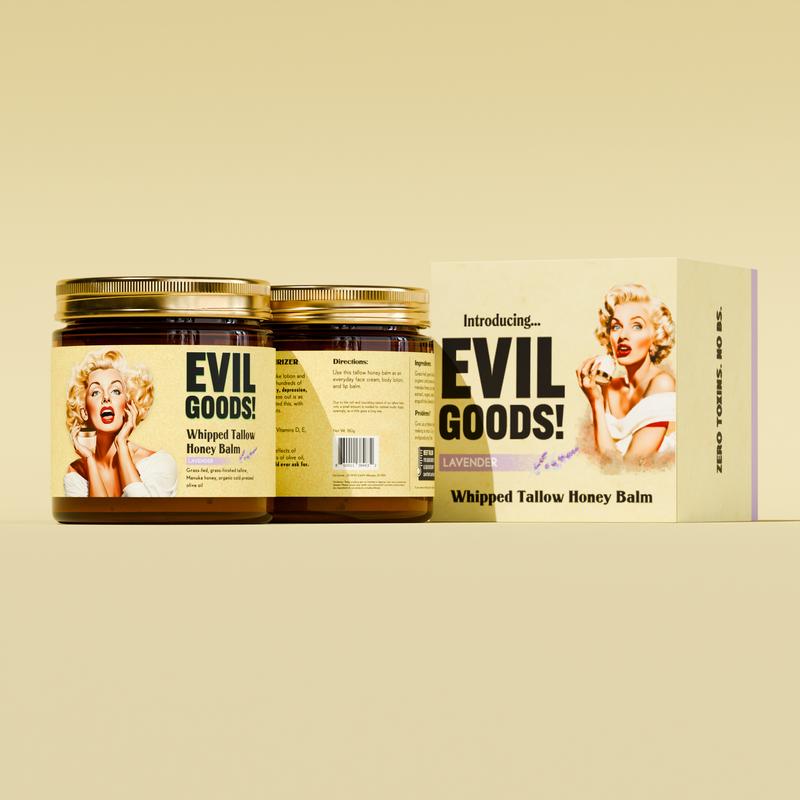 EVIL GOODS! Whipped Beef Tallow & Manuka Honey Organic Nourishing Face Cream Moisturizer Body Lotion Skin Care Lip Balm Hydrating Moisturizing 100% Natural Ingredients - Oil