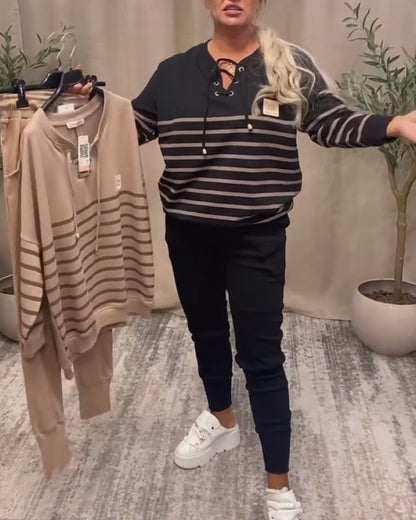 Casual Striped Ankle Sports Two-Piece Sets