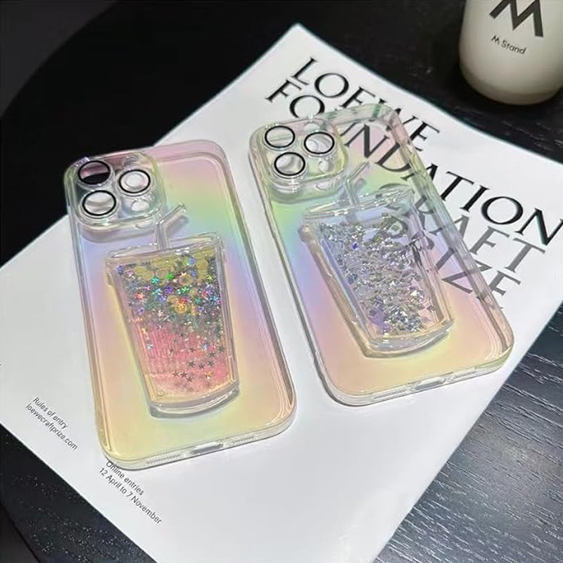 3D Bling Quicksand Juice Bottle Gradient Phone Case