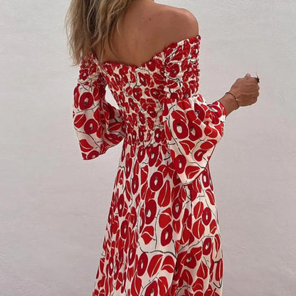 Close To The Vacation Floral Print Smocked Off Shoulder Pocketed Maxi Dress