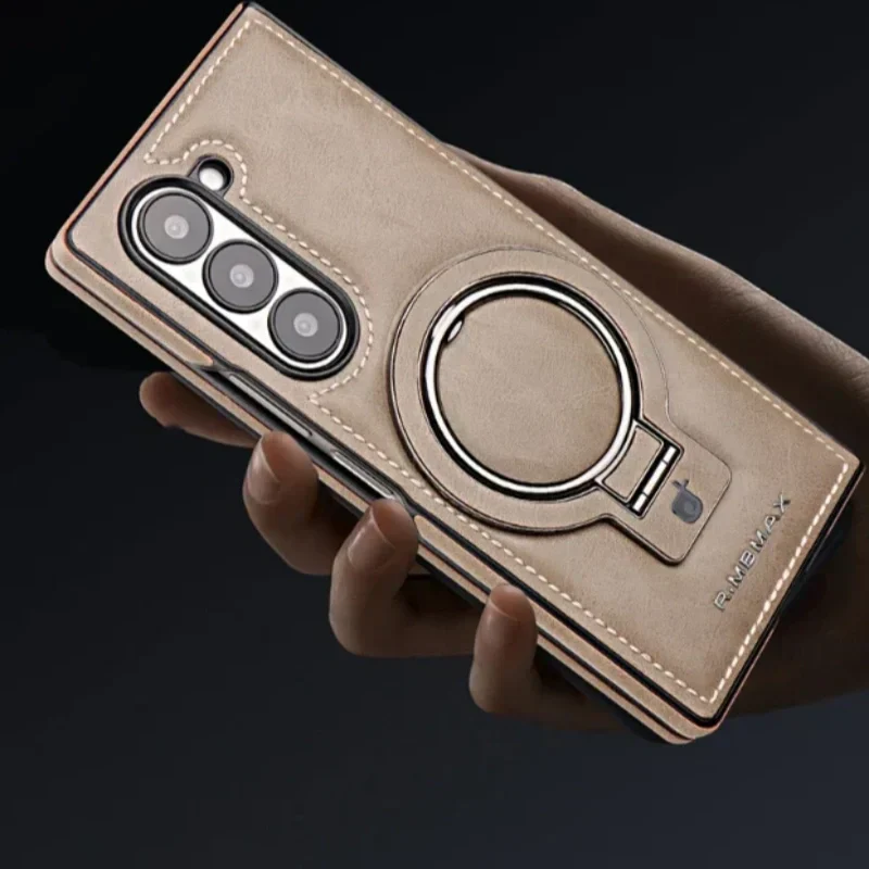 New Arrival-Luxury Leather Invisible MagSafe Stand Protective Shell for Samsung Z Fold 6/5/4/3