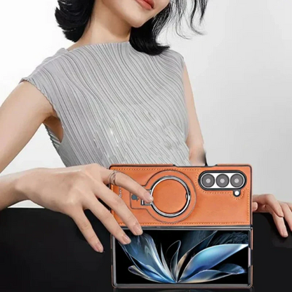 New Arrival-Luxury Leather Invisible MagSafe Stand Protective Shell for Samsung Z Fold 6/5/4/3