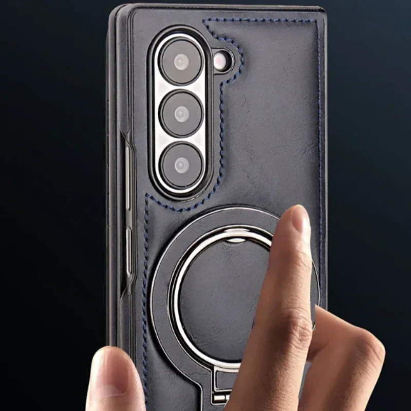 New Arrival-Luxury Leather Invisible MagSafe Stand Protective Shell for Samsung Z Fold 6/5/4/3