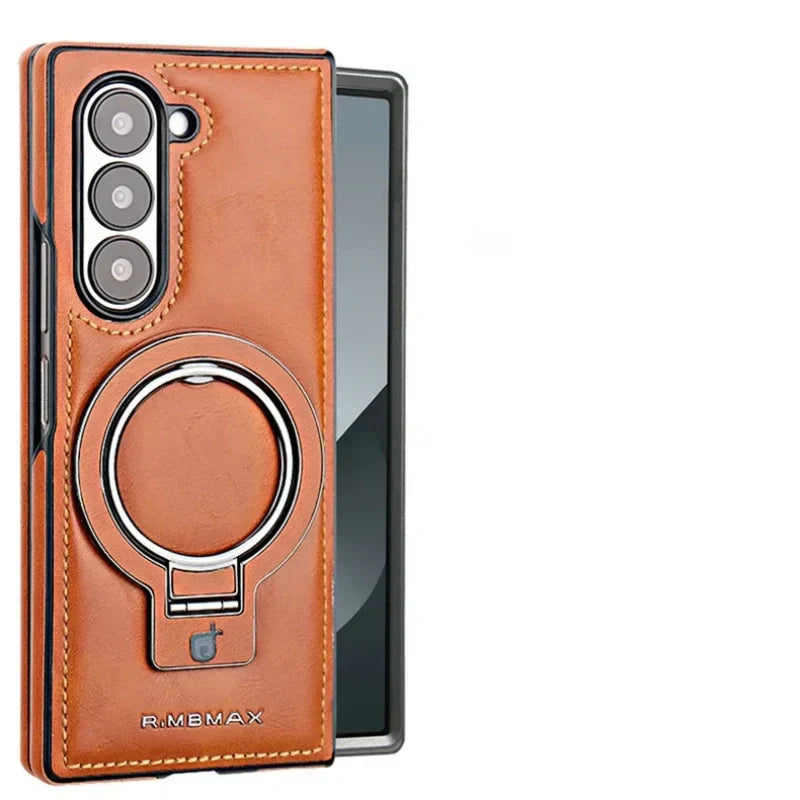 New Arrival-Luxury Leather Invisible MagSafe Stand Protective Shell for Samsung Z Fold 6/5/4/3