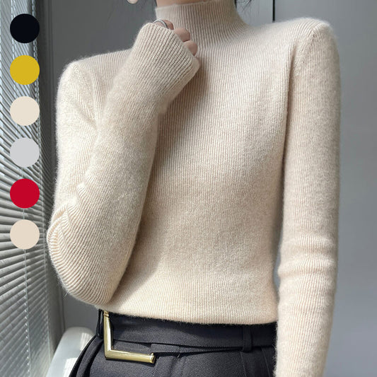 Erin 100% Wool Simple Mock Neck Slim Fit Sweater