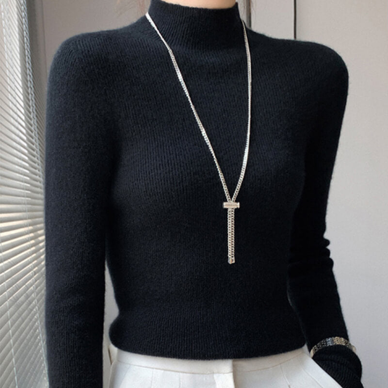 Erin 100% Wool Simple Mock Neck Slim Fit Sweater