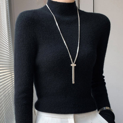 Erin 100% Wool Simple Mock Neck Slim Fit Sweater