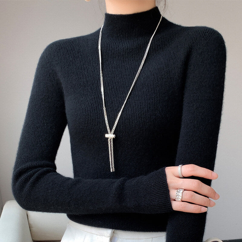 Erin 100% Wool Simple Mock Neck Slim Fit Sweater