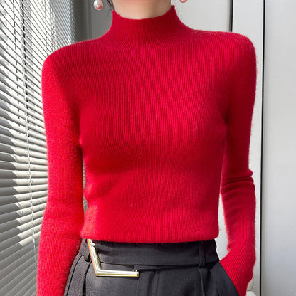 Erin 100% Wool Simple Mock Neck Slim Fit Sweater