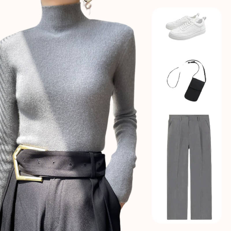 Erin 100% Wool Simple Mock Neck Slim Fit Sweater