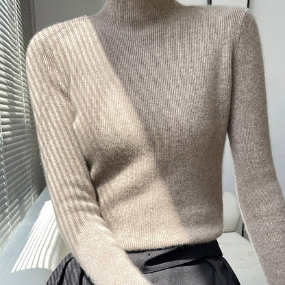 Erin 100% Wool Simple Mock Neck Slim Fit Sweater