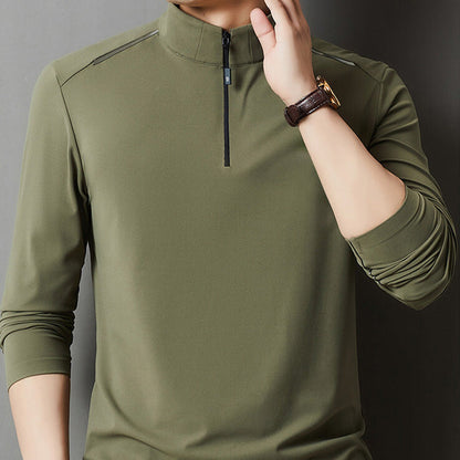 Men's Solid Half Zip Long Sleeve Tops