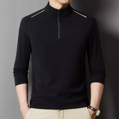 Men's Solid Half Zip Long Sleeve Tops