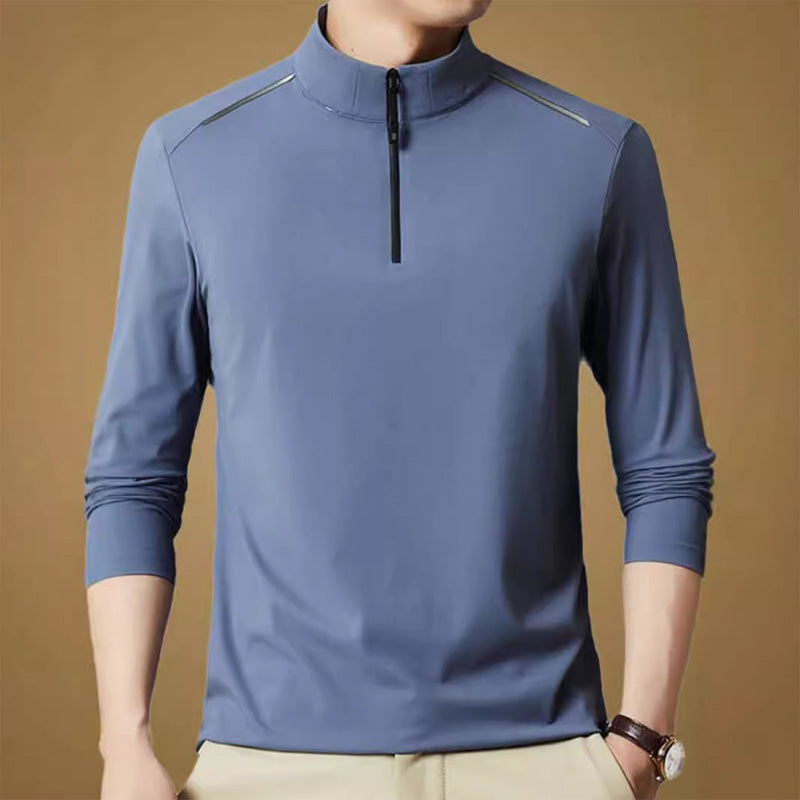 Men's Solid Half Zip Long Sleeve Tops