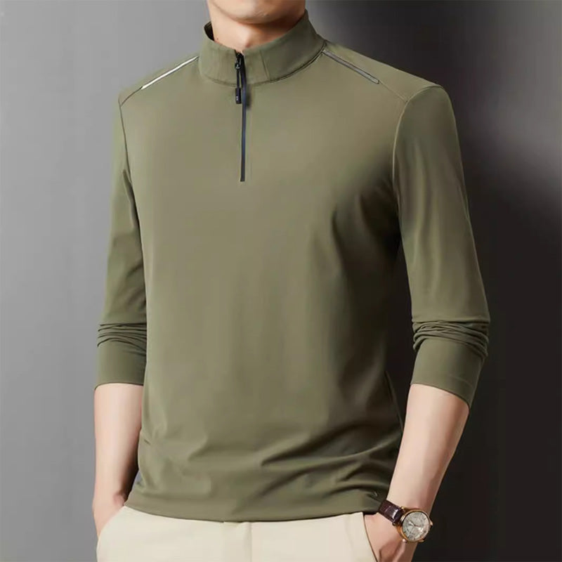 Men's Solid Half Zip Long Sleeve Tops