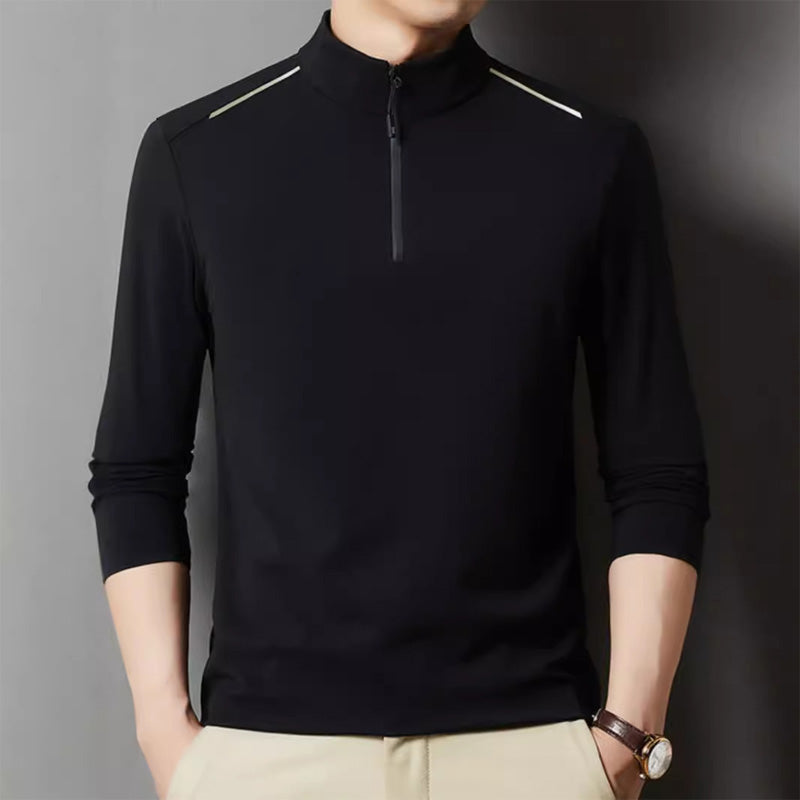 Men's Solid Half Zip Long Sleeve Tops