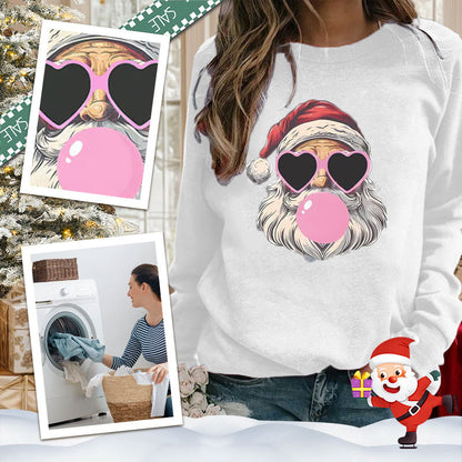 Santa Claus Digital Print Round Neck Long Sleeve Top