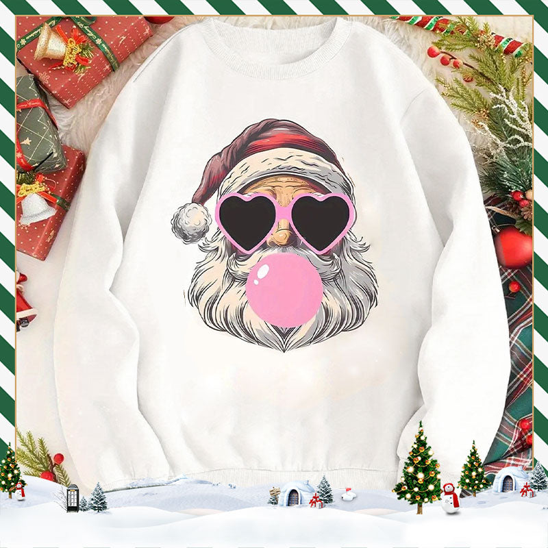 Santa Claus Digital Print Round Neck Long Sleeve Top