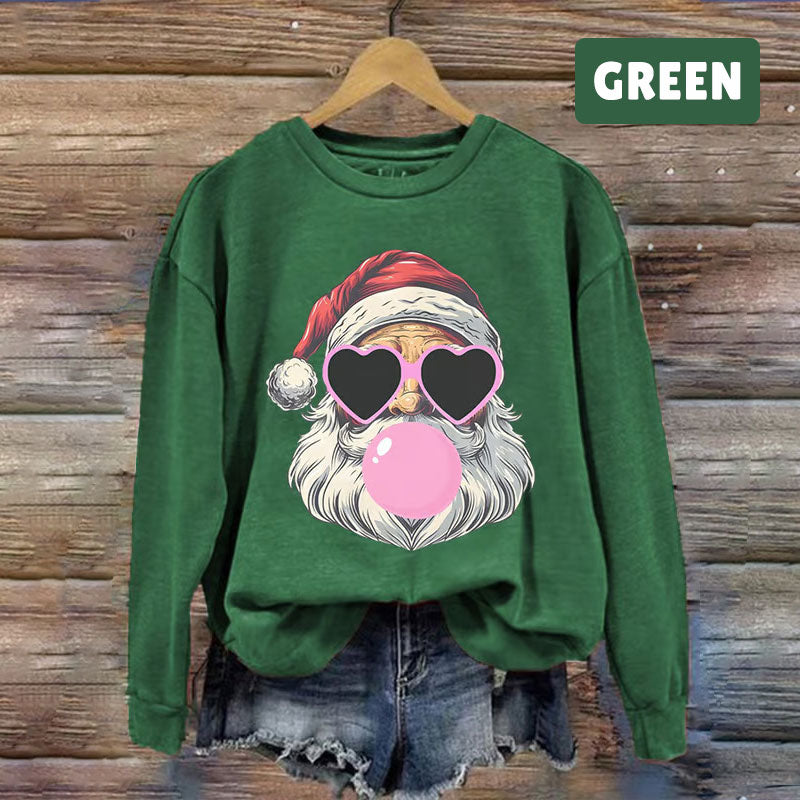 Santa Claus Digital Print Round Neck Long Sleeve Top