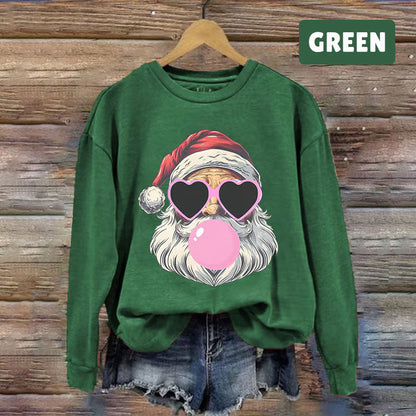 Santa Claus Digital Print Round Neck Long Sleeve Top
