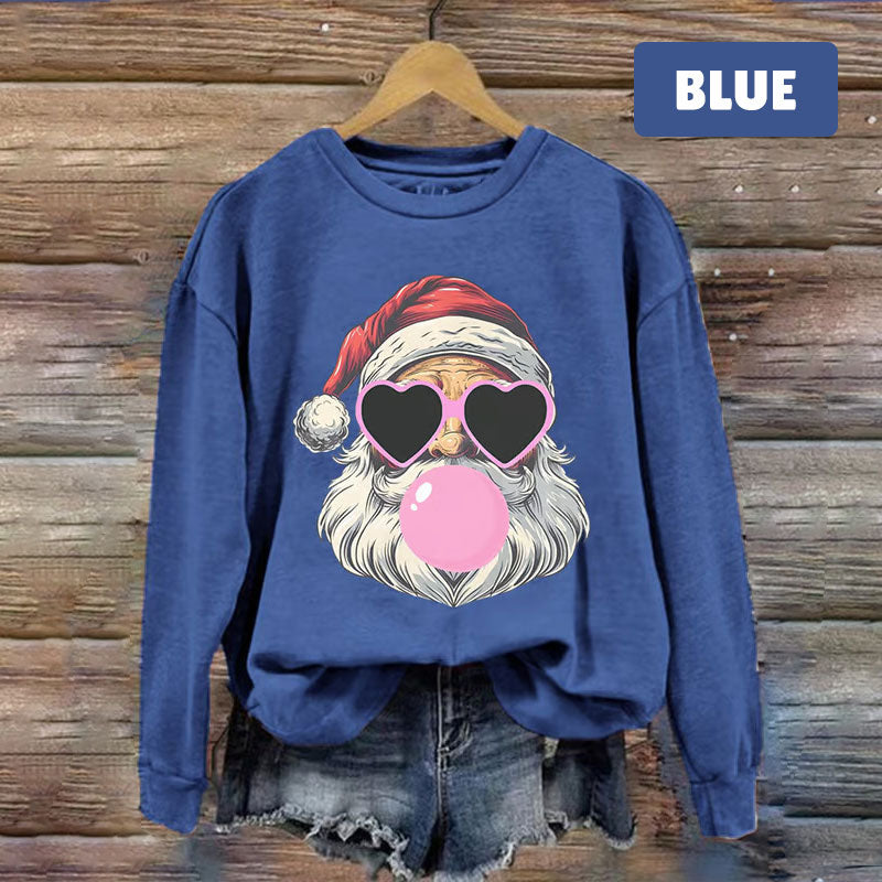 Santa Claus Digital Print Round Neck Long Sleeve Top