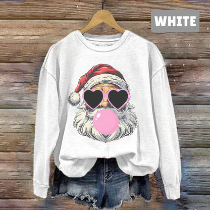 Santa Claus Digital Print Round Neck Long Sleeve Top