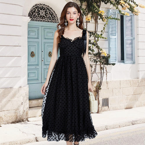Perfect Guest Tulle Polka Dot Sweetheart Bustier A-Line Midi Dress