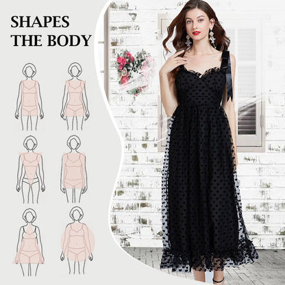 Perfect Guest Tulle Polka Dot Sweetheart Bustier A-Line Midi Dress