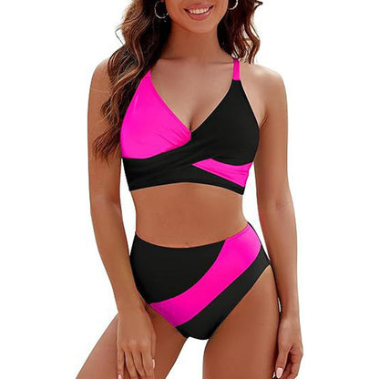 Women's Color-Block Criss Cross Lace Back Swimwear Set