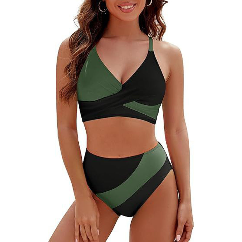 Women's Color-Block Criss Cross Lace Back Swimwear Set