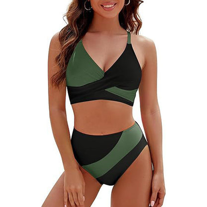 Women's Color-Block Criss Cross Lace Back Swimwear Set