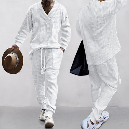 Men's 2-Piece V-Neck Baggy Sweatshirt & Joggers Set