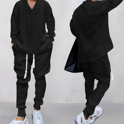 Men's 2-Piece V-Neck Baggy Sweatshirt & Joggers Set