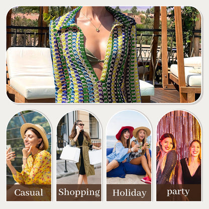 Bondi Beach Knit Colorful Wave Print Long Sleeve Vacation Maxi Dress