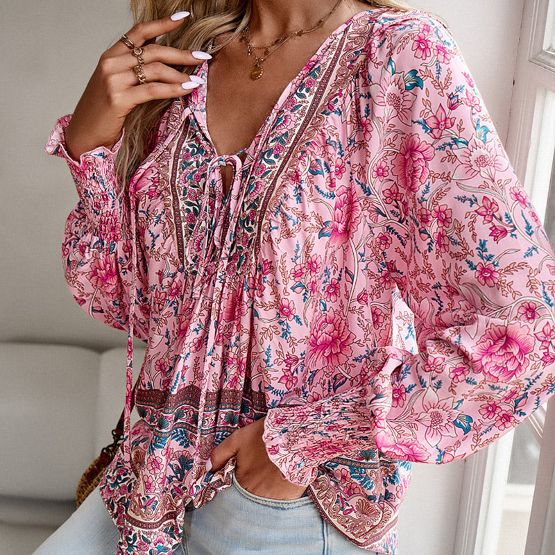 Women's Fashion Printed v-Neck Long Sleeve Shirt