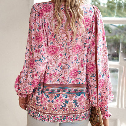 Women's Fashion Printed v-Neck Long Sleeve Shirt