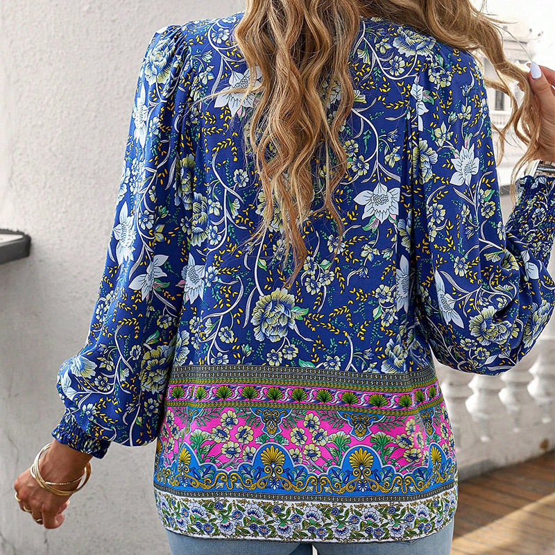 Women's Fashion Printed v-Neck Long Sleeve Shirt