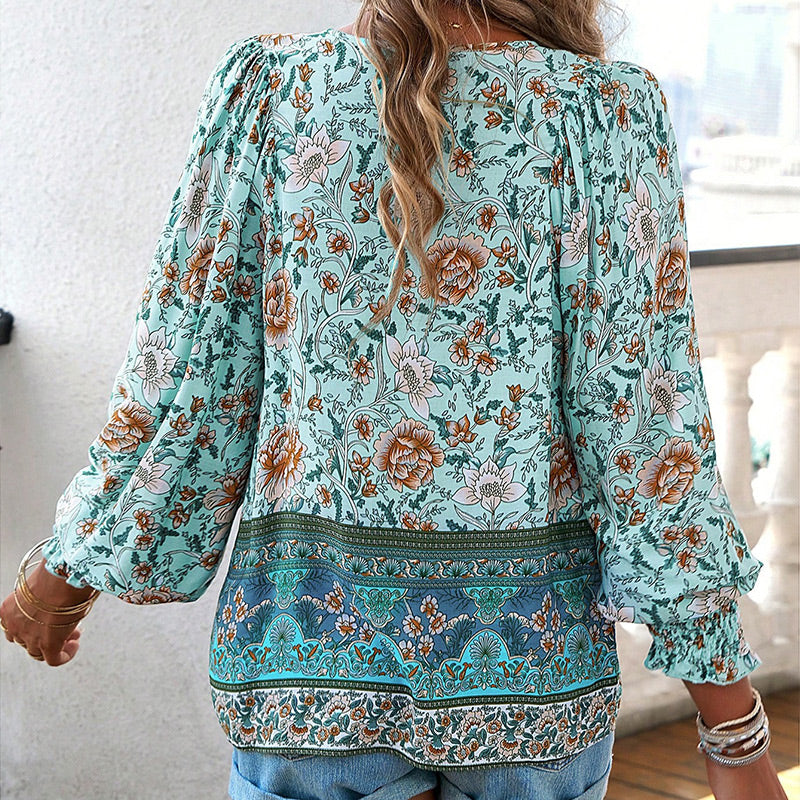 Women's Fashion Printed v-Neck Long Sleeve Shirt